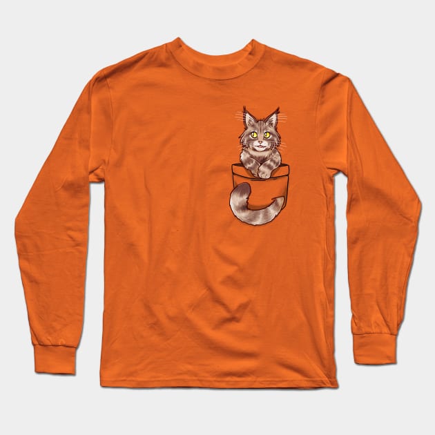 Pocket Cute Maine Coon Long Sleeve T-Shirt by TechraPockets